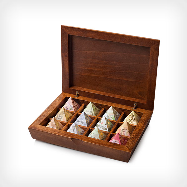 Mahogany Presenter - 12 Assorted blends in Exquisite Tiny Pyramids